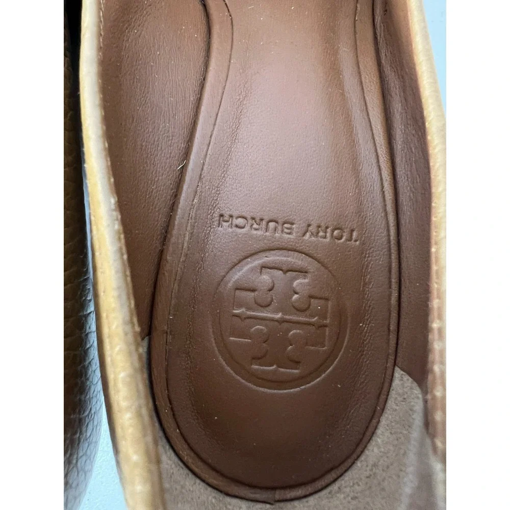 Tory Burch Peep Toe Sally Wedge Heels Pumps Gold Tan Size 9.5 M